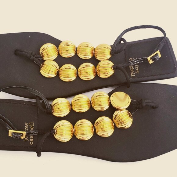 Jeffrey Campbell  Yucatan Sandals Grecian Gold balls Thong toe  Nwot sz 8.5 - Picture 1 of 16